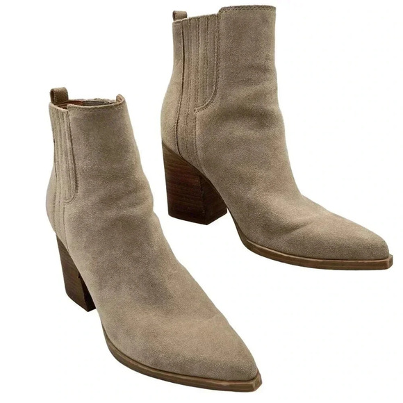 Marc Fisher 9M Mloshay Leather Pull on Booties Western Cowgirl Boots Suede Tan - Picture 2 of 13